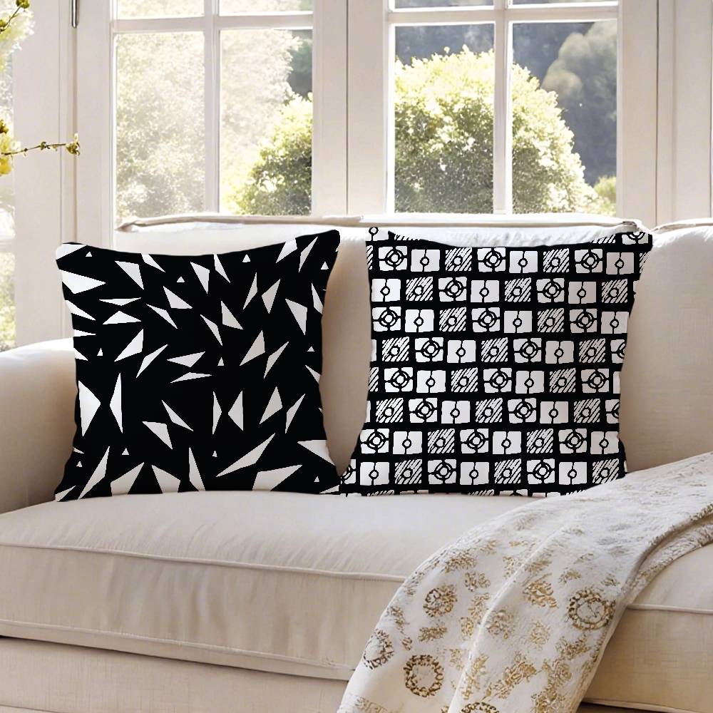 Black And White Abstract Print Pillow Case Anti-dustmite Pillowcase Invisible Zipper Silky Short Plush Sofa Cushion Cover
