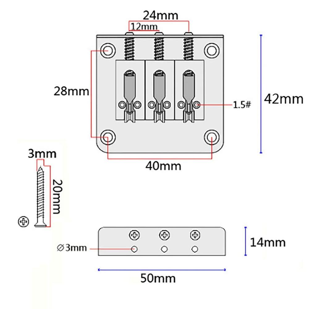 Náhradní díly pro 3strunnou kobylku Zinková slitina 3strunná kytarová kobylka 3strunný struník