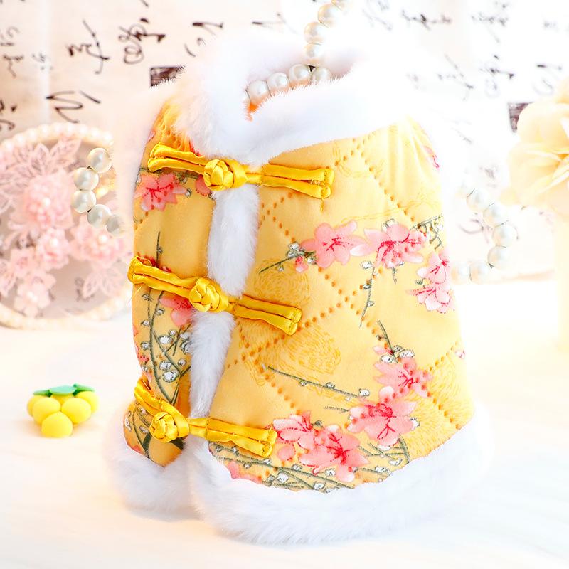 

Chinese New Year Dog Clothes Tang Suit Winter Pet Apparel Cat Puyppy Pomeranian Poodle Bichon Schnauzer Dog Clothing Cheongsam S жовтий