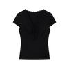 Short-sleeved t-shirt women's new summer short-sleeved slim-fit lace splicing beautiful V-neck small top