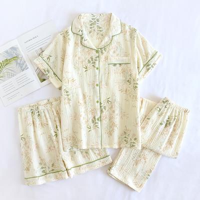100% Cotton Gauze Women Pajama Summer Women's Pajama Set Short Sleeved Long Pants 2 Piece Summer Sleepwear Homewear