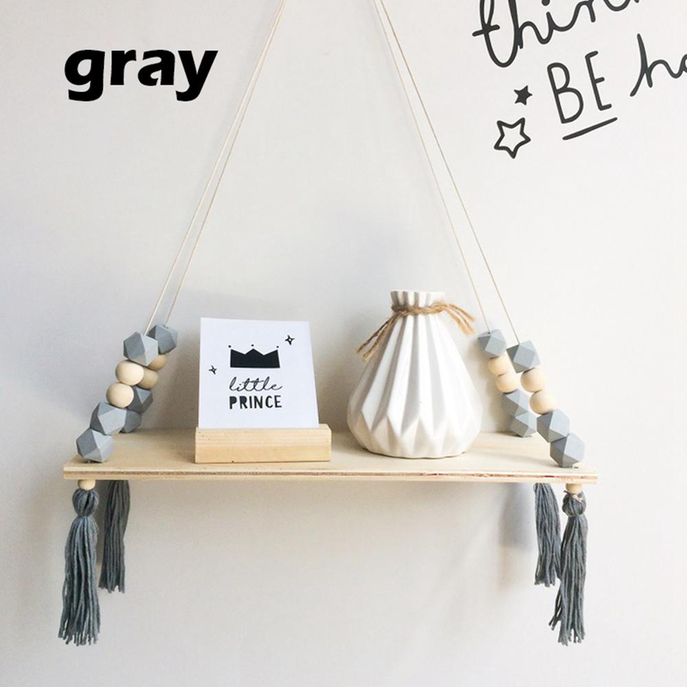 Wall Hanging Shelf Wood Rope Swing Shelves Baby Kids Room Storage Tassel Decor