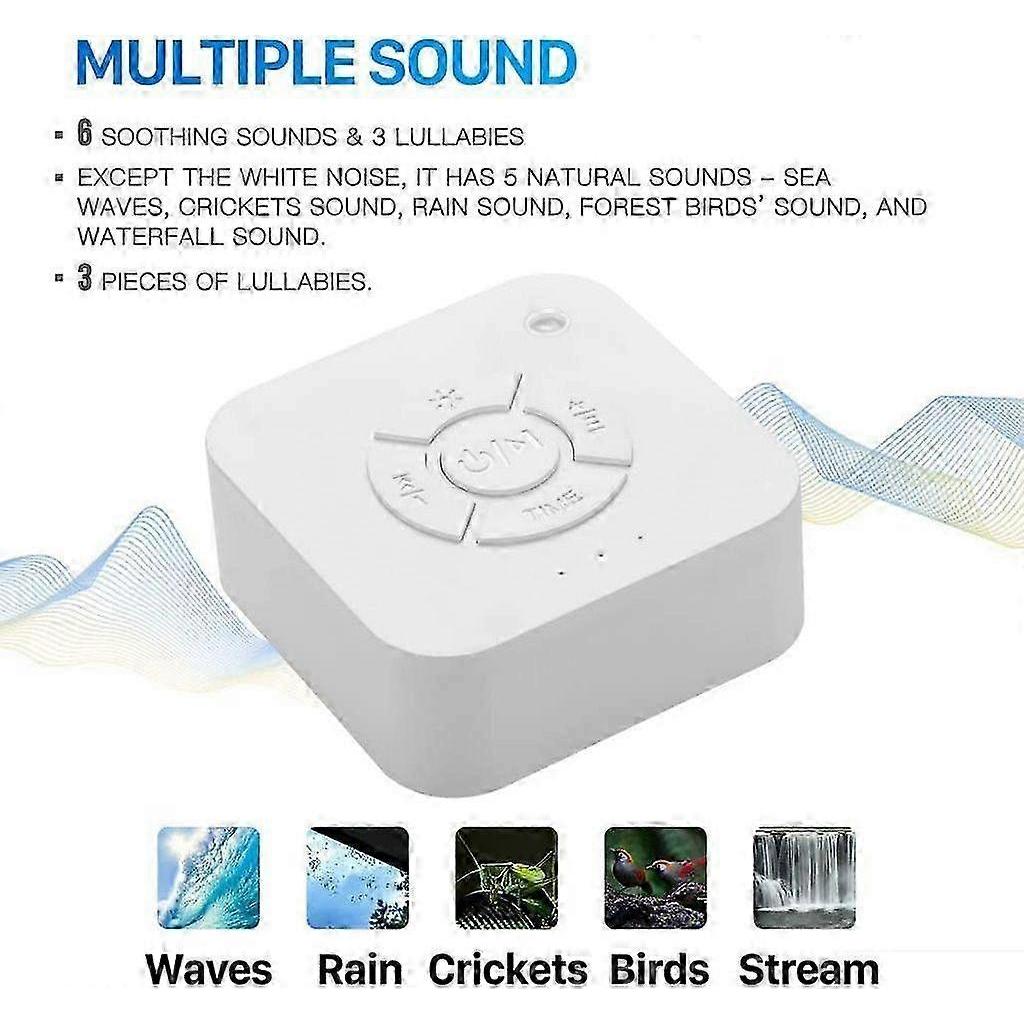 White Noise Machine with 6 Sounds and Night Light USB Power Memory Function 4 Timers Small 1 Piece