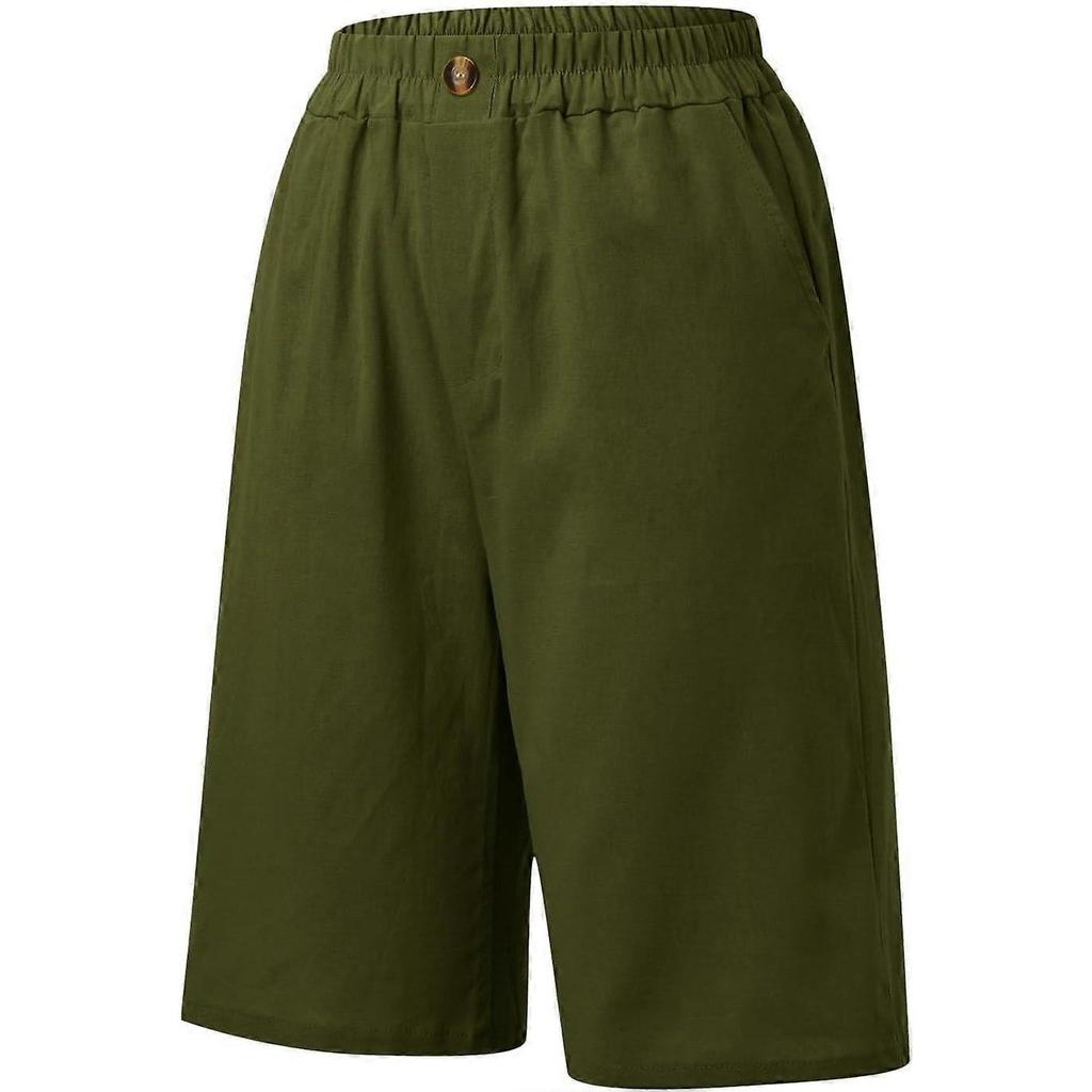Pantaloncini Estivi da Donna in Cotone e Lino Pantaloni Capri al Ginocchio Larghi e Comodi a Gamba Larga con Tasche CVerde XXL Taglia Plus Pantaloni Casual