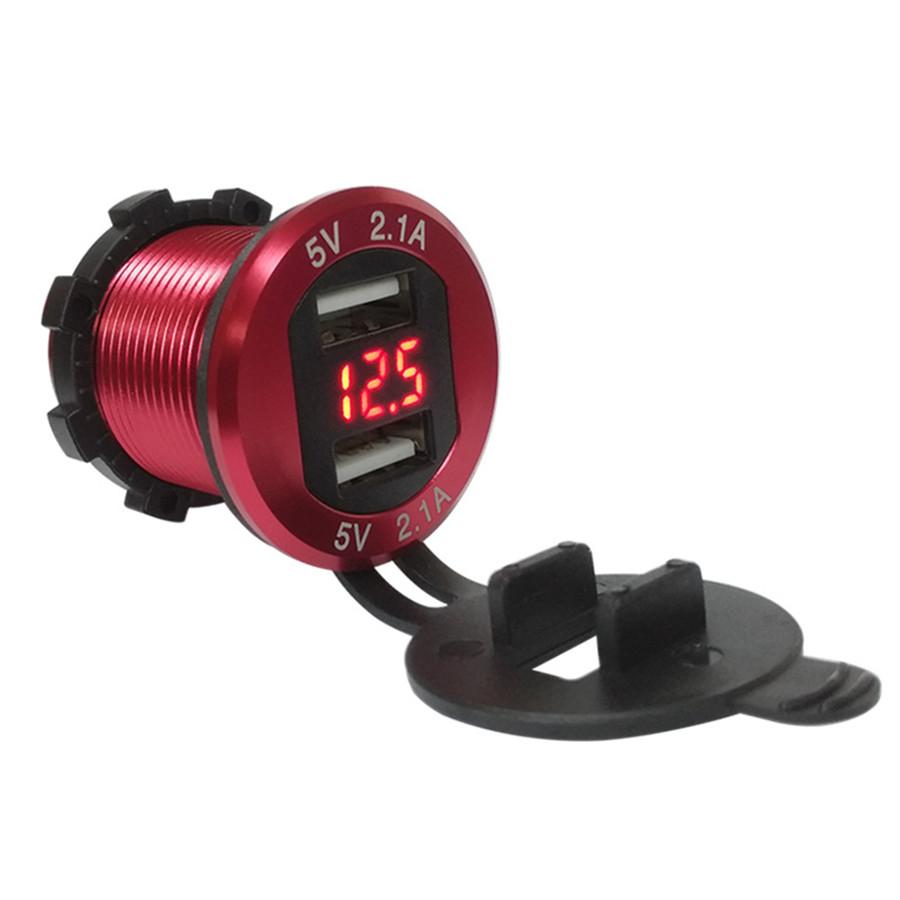 Dual Port USB Car Cigarette Lighter Charger Socket w/ Red LED Digital Voltmeter