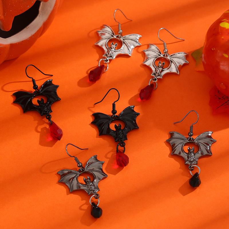 Gothic Vampire Bat Earrings For Women Vintage Red Water Drop Pendant Earring Halloween Pagan Witch Ear Jewelry Gift