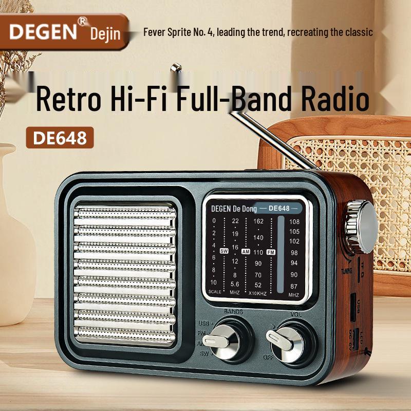 

Dejin DE648 High-End Retro Bluetooth Speaker with USB, Card Slot & All-Wave Radio for Lossless Music Gray-Black Standard