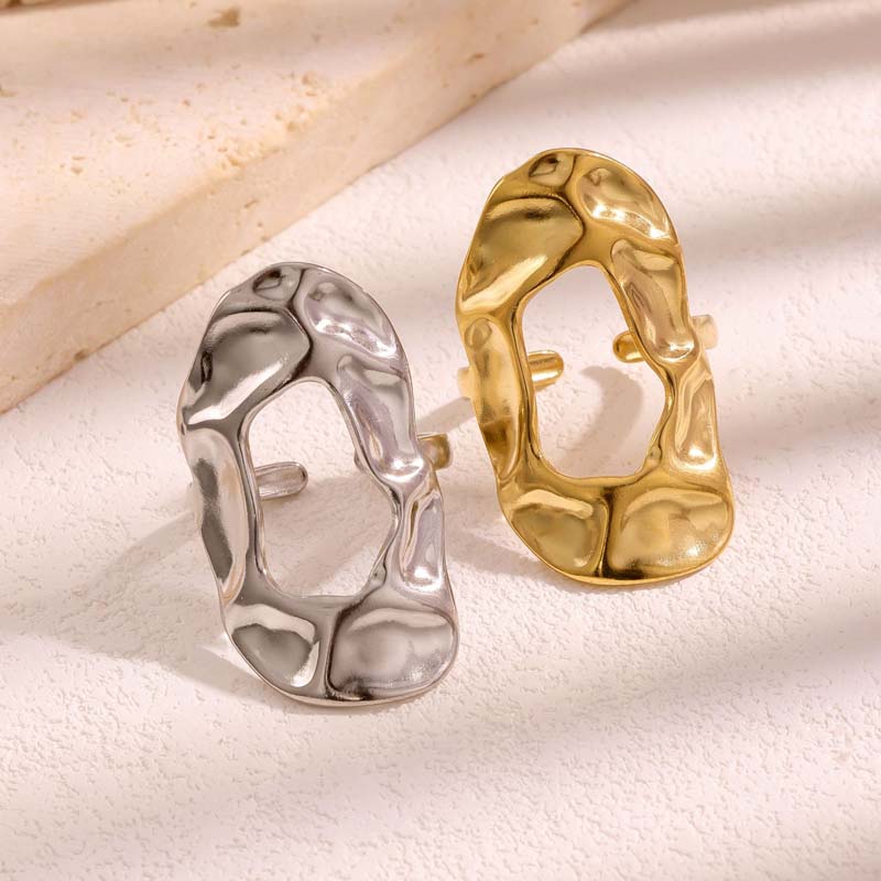 Stainless Steel Geometric Hollow Open Rings for Women Simple Gold Color Irregular Pleated Adjustable Finger Rings Jewelry Gifts