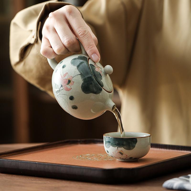 Hand-Painted Ge Kiln Ceramic Kung Fu Tea Set: Teapot & Two Cups Portable Set