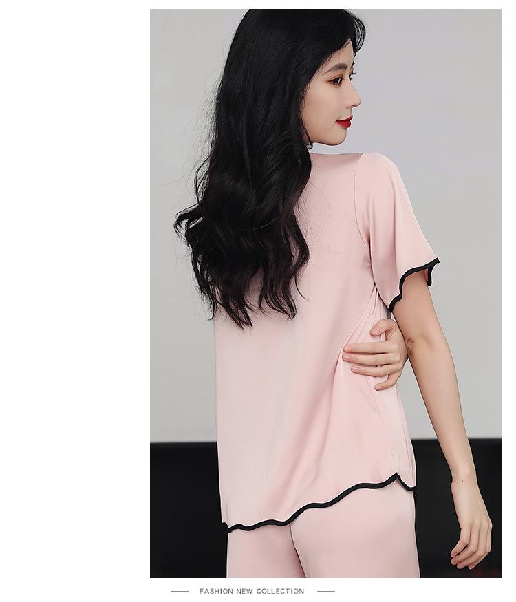 Women's Ice Silk Pajama Set: Short Sleeve Lapel, Korean Style for Spring to Autumn