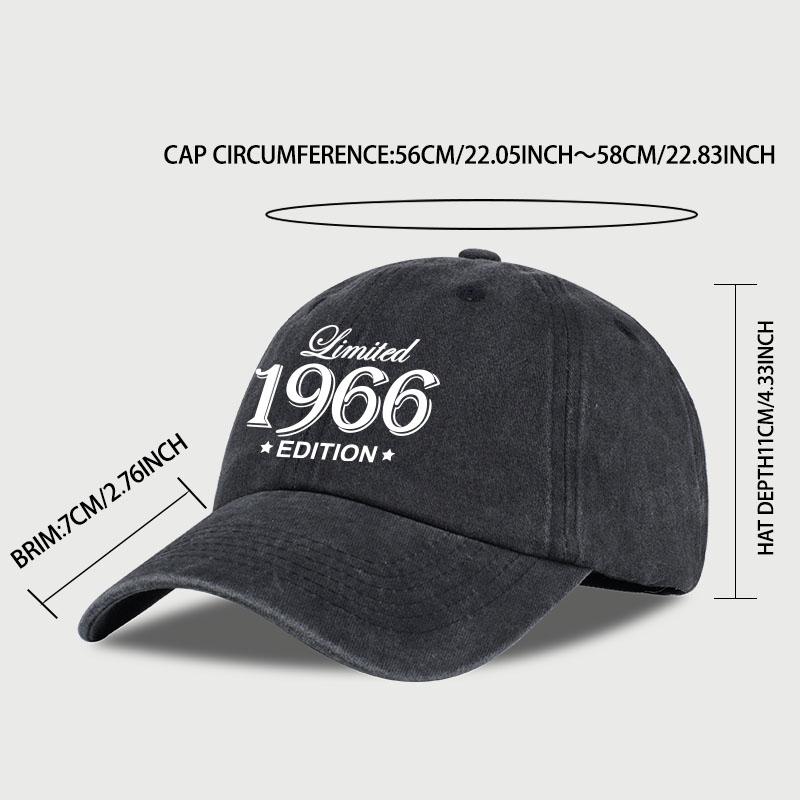 "Limited 1966 Edition" Print Washed Baseball Cap Adjustable Unisex Vintage Birthday Sun Hat