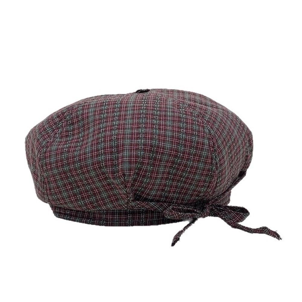 Korean Style Women Painter Hat Bow Women Octagonal Cap Sweet Plaid Beret Hat  Girl