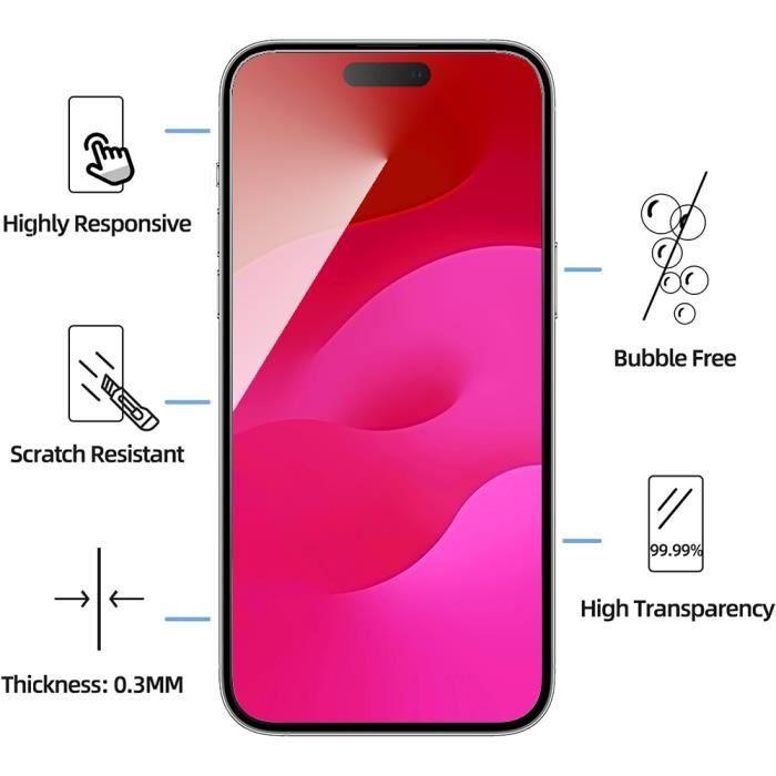 Coque de protection - Silicone - iPhone 15 Pro - Antichoc - 2 Verres Trempés - Transparent