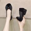 Summer New Round Head Low Heel Bow Soft Bottom Hollow Out One Step Sandals