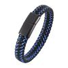 Punk Men Braided Genuine Braided Blue Leather Bracelet Black Stainless Steel Magnetic Buckle Bracelet Gifts Homme Pulsera