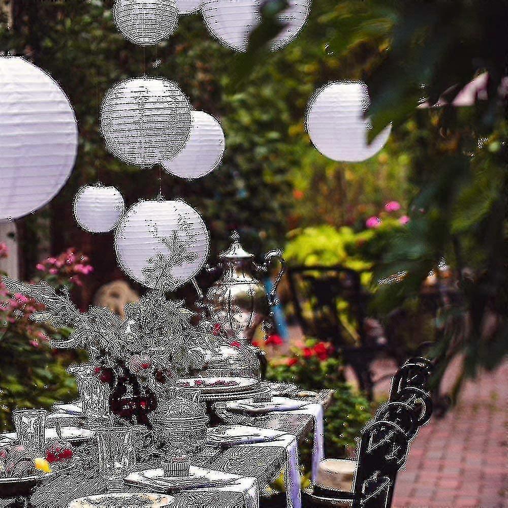 20 Pcs Colorful Round Paper Lanterns With Wire Ribbing, Different Sized (white) - RiRi