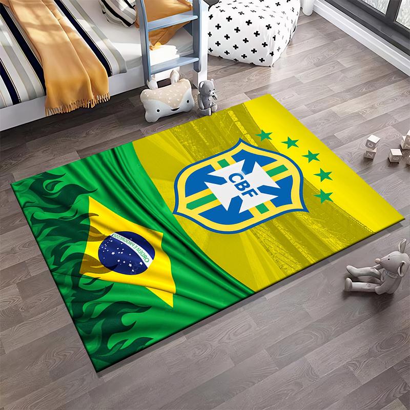 Brazil Flag Soccer Designed floor mat, suitable as a non-slip mat for the living room or bedroom sofa