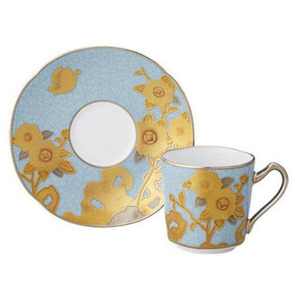 Noritake Demitasse Cup & Saucer, 85cc, Homage Collection, Pale Blue Rose Design, Fine Porcelain (Premium White), T2404/H-768
