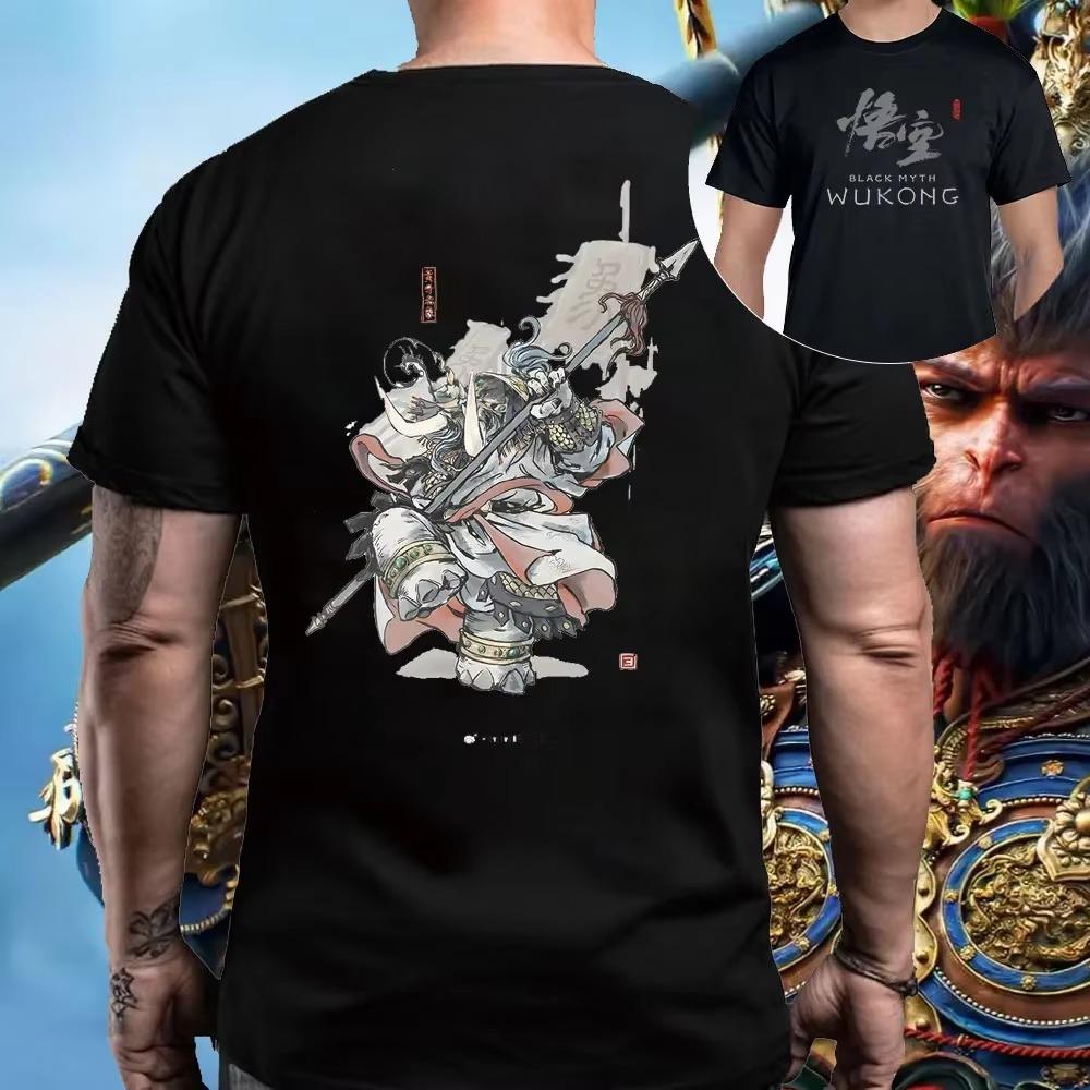 Bawełniana koszulka z nadrukiem Black Myth Wukong Wukong Gra Wzór z wizerunkiem grupy Męska koszulka z krótkim rękawem T-shirt Król Małp Top