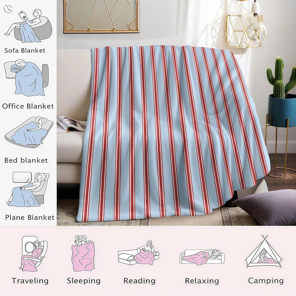 Red and Blue Stripes Flannel Blanket Warm Soft Halloween Christmas Couch Warm Cozy Decorative Decor Gift for All Season