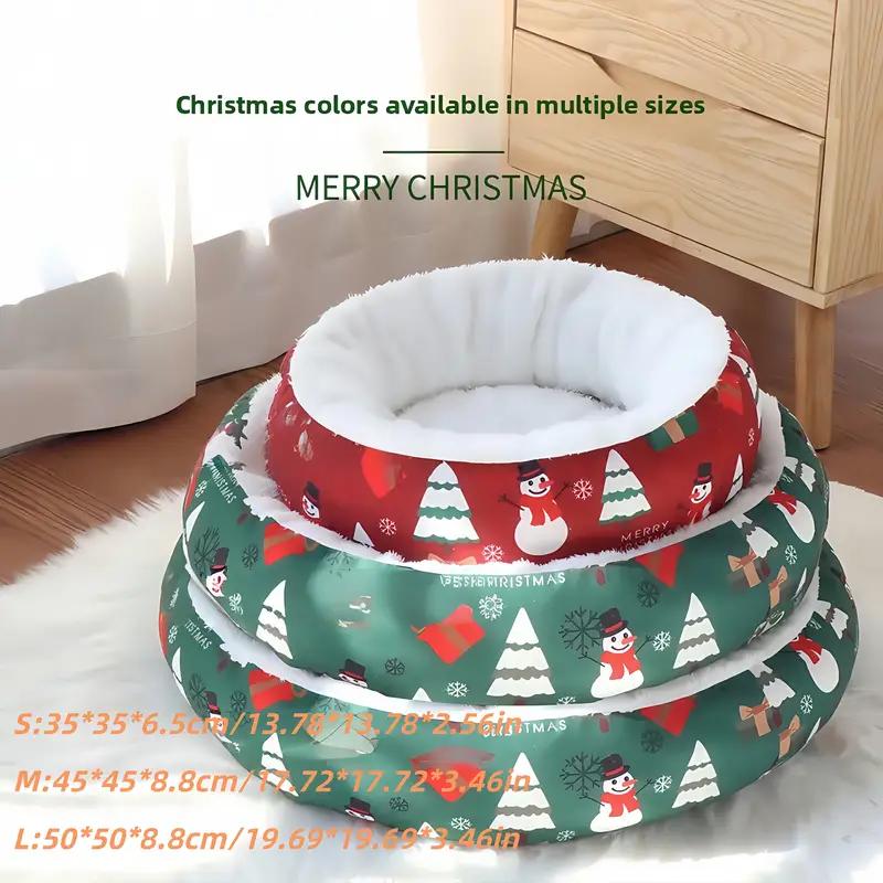 Soft Polyester Circular Christmas Pet Bed Warm Winter Bed for Small/Medium DogsPlush Cushioning,Perfect Christmas Gift for Pets