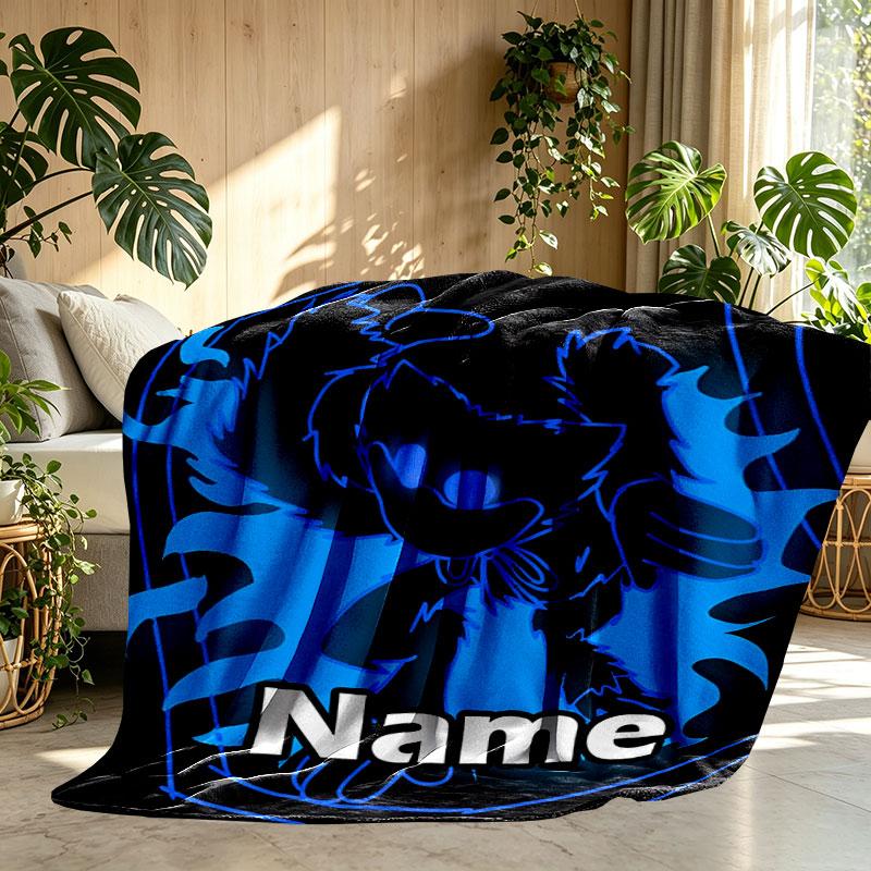 Custom Name Personalized Huggy Wuggy Print Blanket, Home Decor, Bedroom, Sofa, Camping, Couch, Gifts for Birthday Christmas
