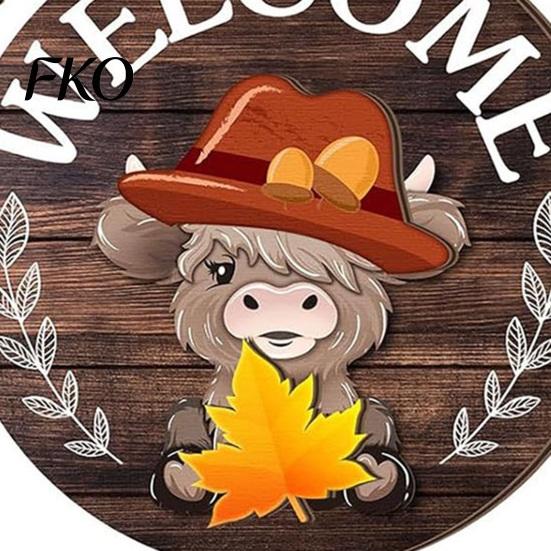 Wood Sign Decor 1 Set Interchangeable Wooden Welcome with Seasonal Hat Accessories Gnome Wall Hanging Highland Cow Front Door Home Office