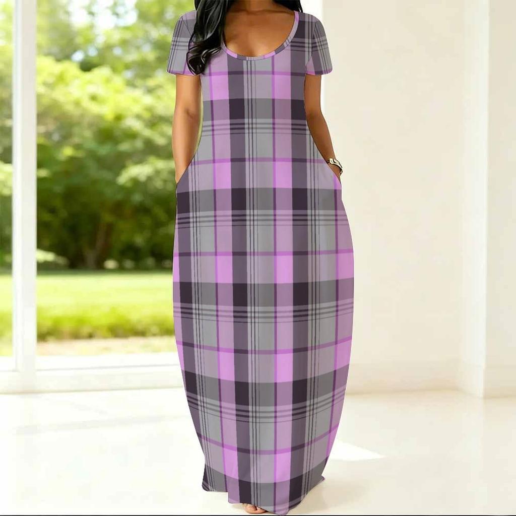 Women Loose Round Neck Short Sleeve Dress Plus Size Summer Light Casual Outfit