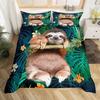 Cartoon Sloth Duvet Cover Set Cute Animals Bedding Sets For Boys Girls Funny Sloth Tropical Leaves Floral Nature Quilt Cover Set