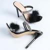 Eilyken 2025 Women Sandals Open Toe Thin High Heels Slippers Designer Crystal Faux Fur Banquet Summer Ladies Shoes