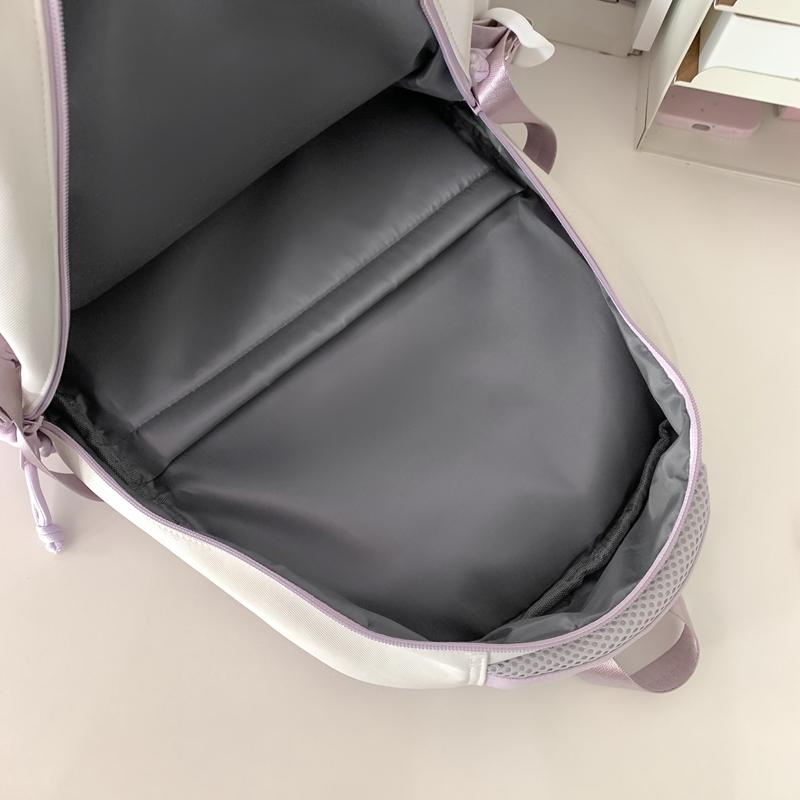 Women Large Capacity Schoolbag Campus Color Block Backpack Multi-Compartment Student Travel Backpack