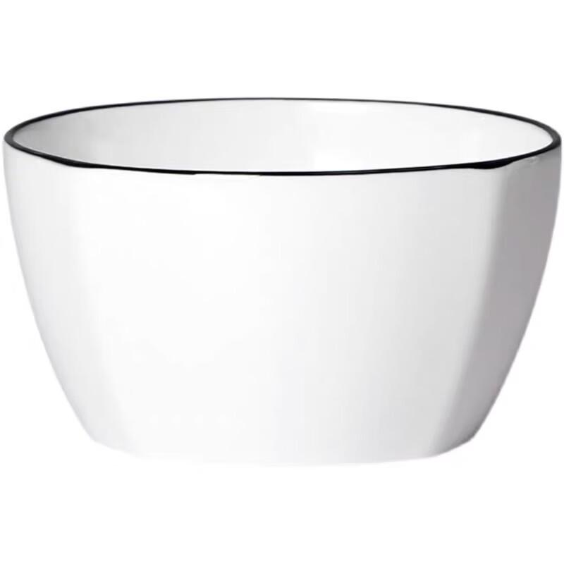 Nordic Pure White Ceramic Square Bowls with Black Trim (Set of 6)