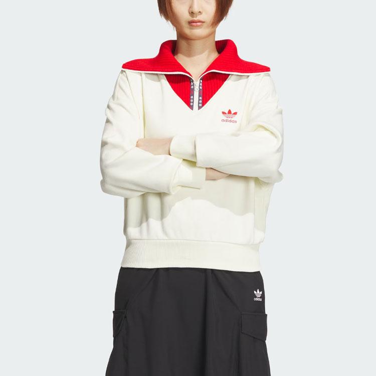 Adidas Originals X Feifei Ruan Collaborative Crewneck Top With Logo Splicing And Relaxed Fit Women Sweatshirt Ivory JE1606