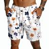 Men Drawstring Casual Shorts Lightweight Quick Dry Summer Shorts Five Inch Inseam with Tropical Tree Print for Outdoor Beach Sports