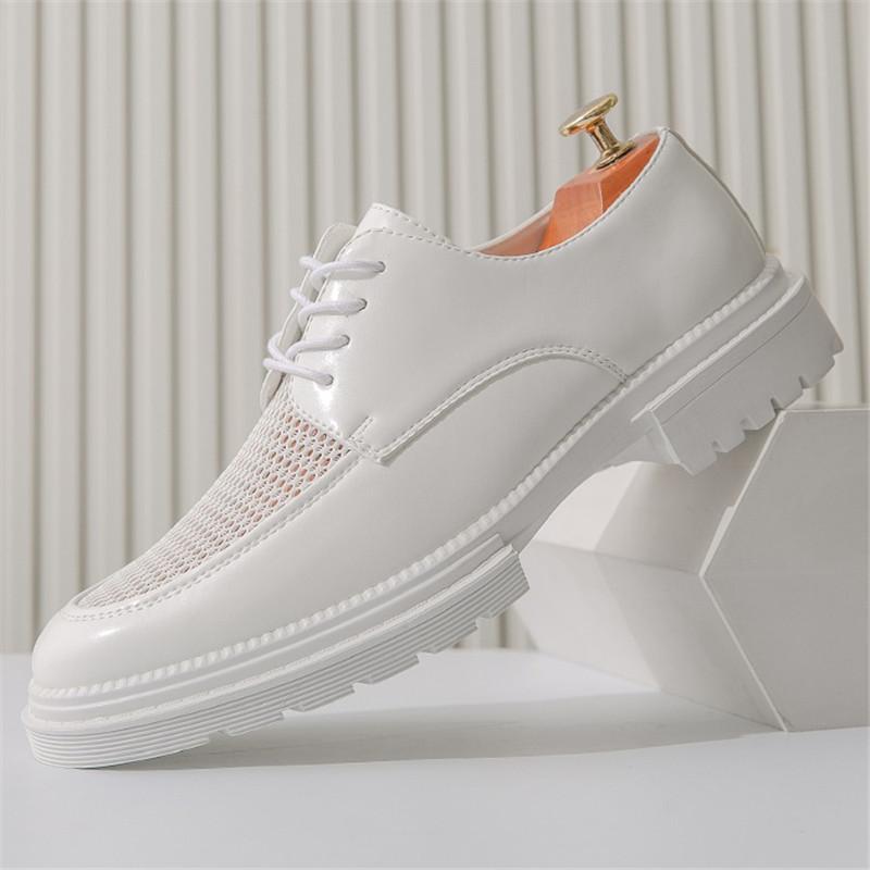 Summer New Designer White Air Mesh Breathable Thick-soled Height Increasing Shoes For Men Formal Wedding Prom Dress Footwear