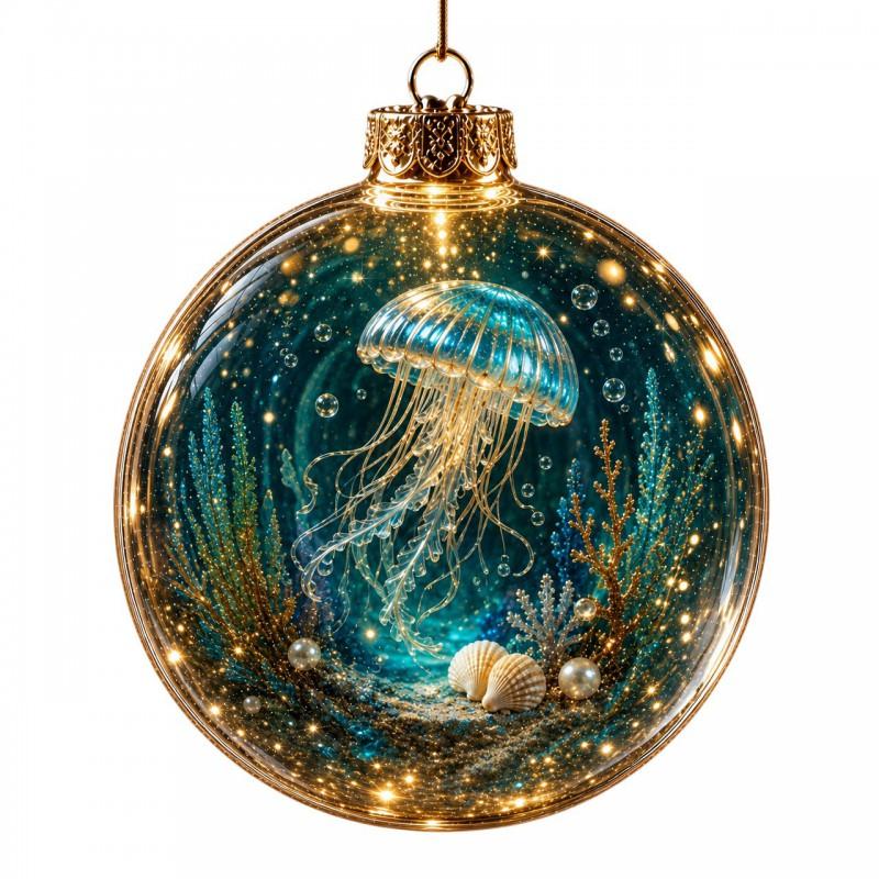 3D Crystal Ball Ornament Transparent Hanging Decor Christmas Tree Decoration Ocean Theme Holiday Pendant