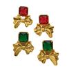 Light Luxury Sugar Red Green Gemstone Earrings Warm New Retro Temperament Fashionable Trendy Studded