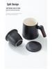 Hand-Painted Ceramic Office Mug: Distant Mountains Design, Teacup with Separate Brewing Chamber, Ideal for Water or Tea - Perfect Business Souvenir.