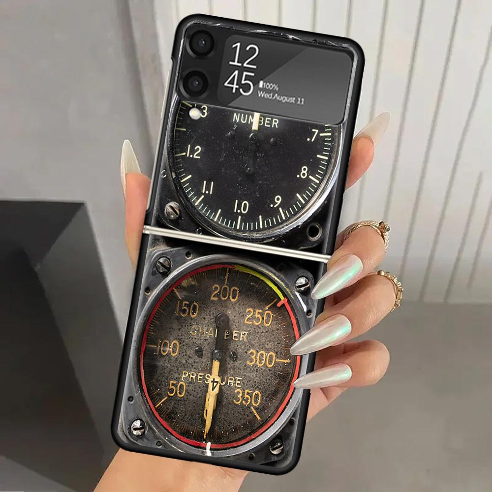 Aviation Aeroplane Helicopter Cockpit Instrument Hard PC Phone Case For Samsung Galaxy Z Flip 7 6 5 4 3 Black ZFlip7 ZFlip6 Flip