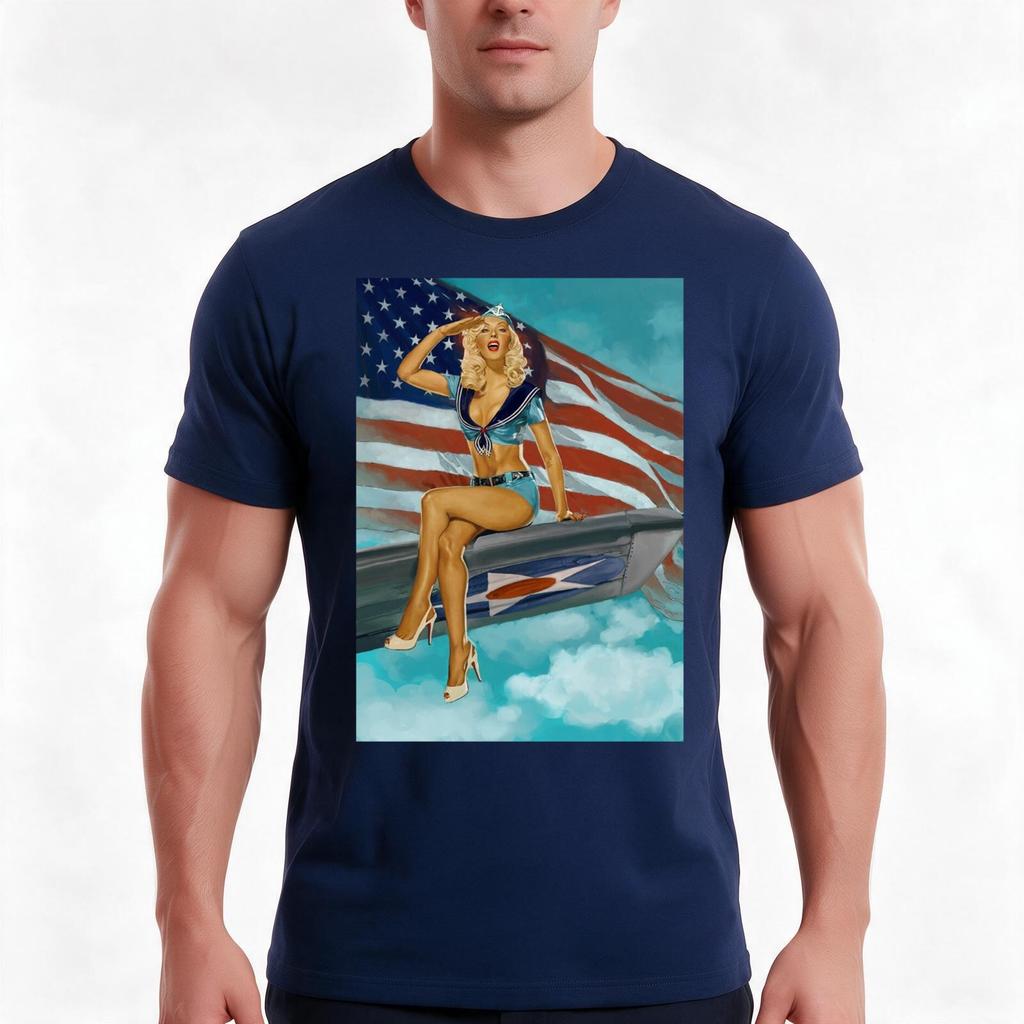 Patriotic PinUp of Christina Aguilera TShirt Summer Casual Cotton Tee Oversized Streetwear Tops Vintage Graphic Print