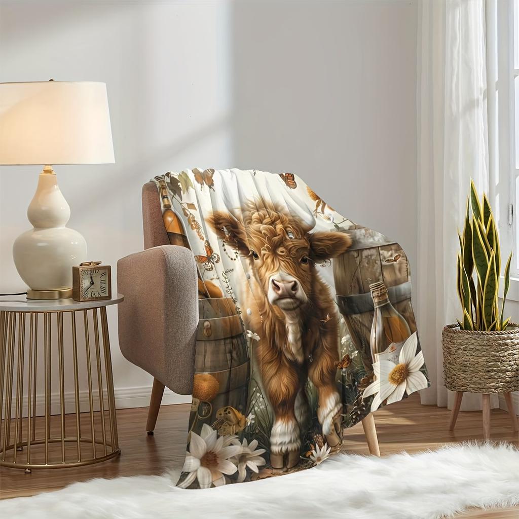 1pc Pastoral Series Ranch Themed Printed Blanket, Outdoor Camping Lawn Picnic Blanket