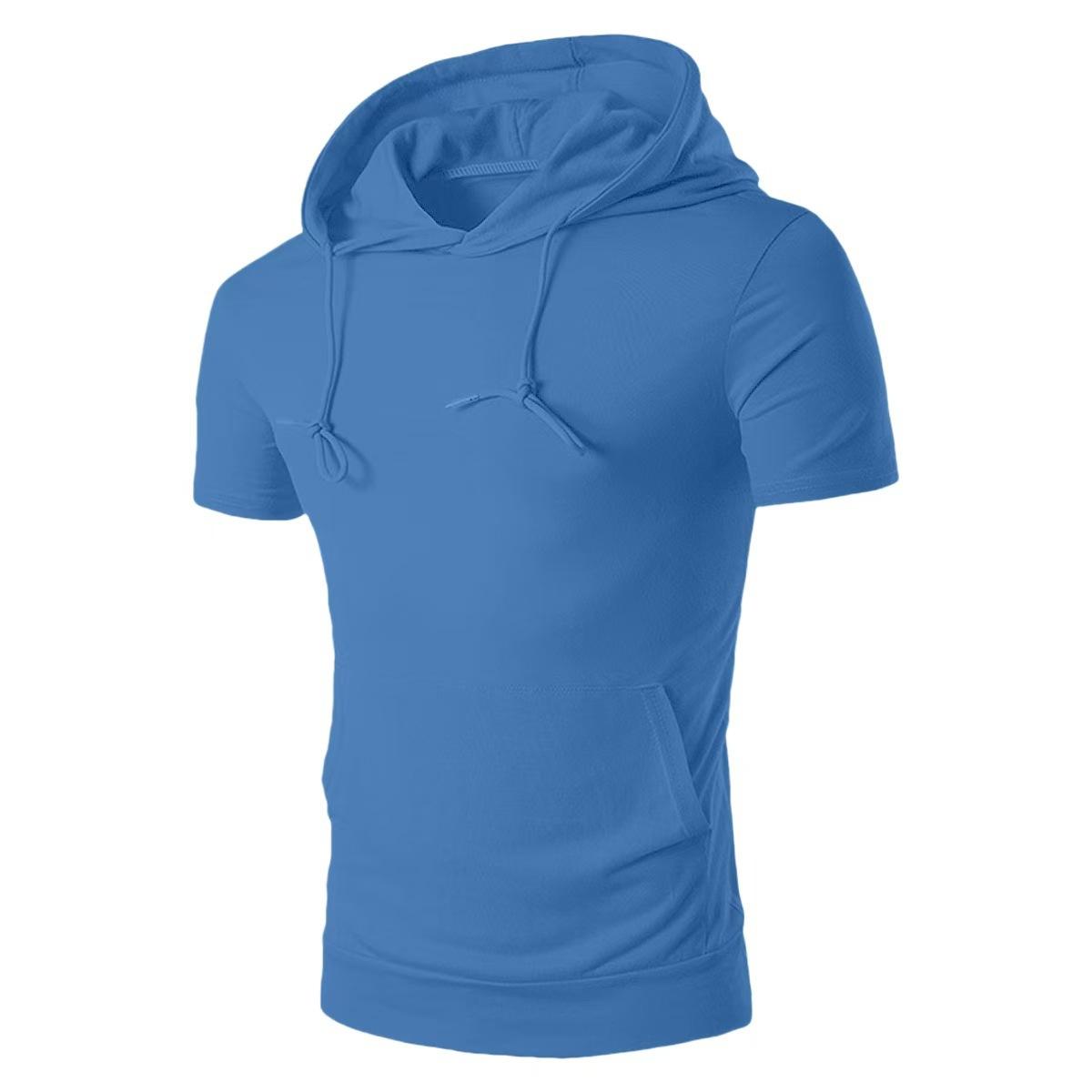 

Новая летняя мужская однотонная футболка с капюшоном и коротким рукавом, повседневная спортивная футболка, топ для фитнеса на открытом воздухе для мужчин M