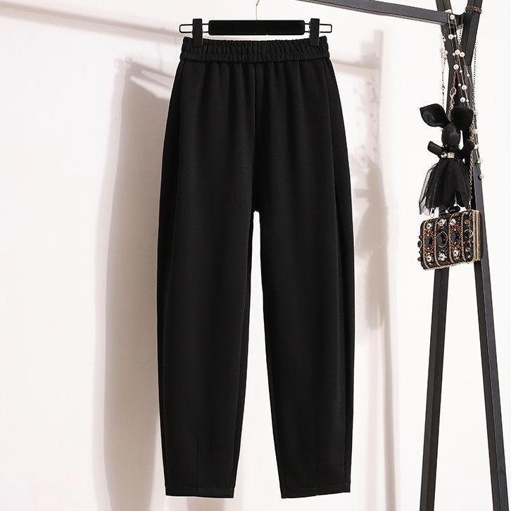 

Women s High Waist Plus Velvet Thickened Solid Color Harem Sweatpants: Autumn/Winter Loose Slimming Cotton Casual Wear. 2XL (Recommended 125-140 jin)