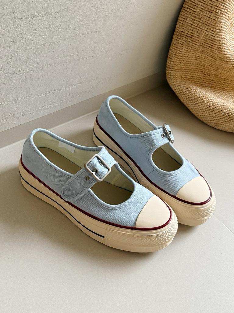 Thick-soled One-pedal Shallow-mouth Canvas Shoes for Women's 2025 New Fashion Versatile One-word Buckle Mary Jane Casual Shoes