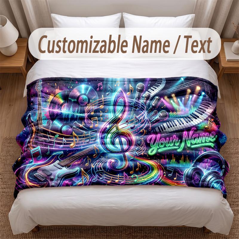 Music General Theme Soft Blanket Personalized Custom Name Text Print Warm Blanket Home Sofa Bedroom Decor
