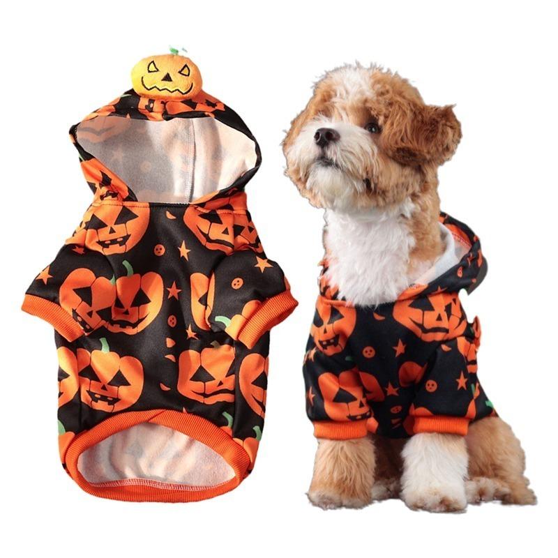 Pet Dog Cat Clothes Cute Pumpkin Two Legs Hooded Sweatshirt Breathable Elasticity Medium Small Cats Dogs Pet Supplies Halloween