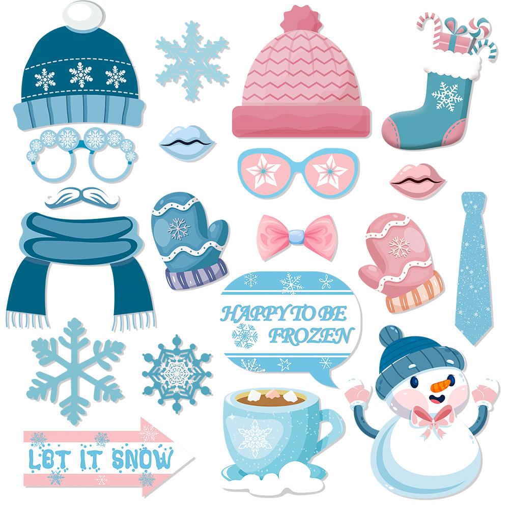 New Style, Christmas Theme, Cartoon Snowman, Blue Pink, Handheld Props, DIY Funny Party, Photo Props and Supplies
