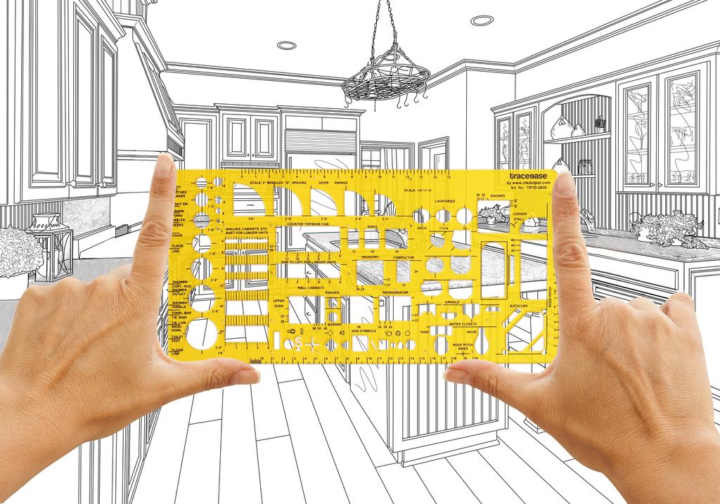 Traceease House Plan Architectural Template, Kitchen & Bath Fixtures Stencil, Designer Drafting Tool, 23.4 X 11.4