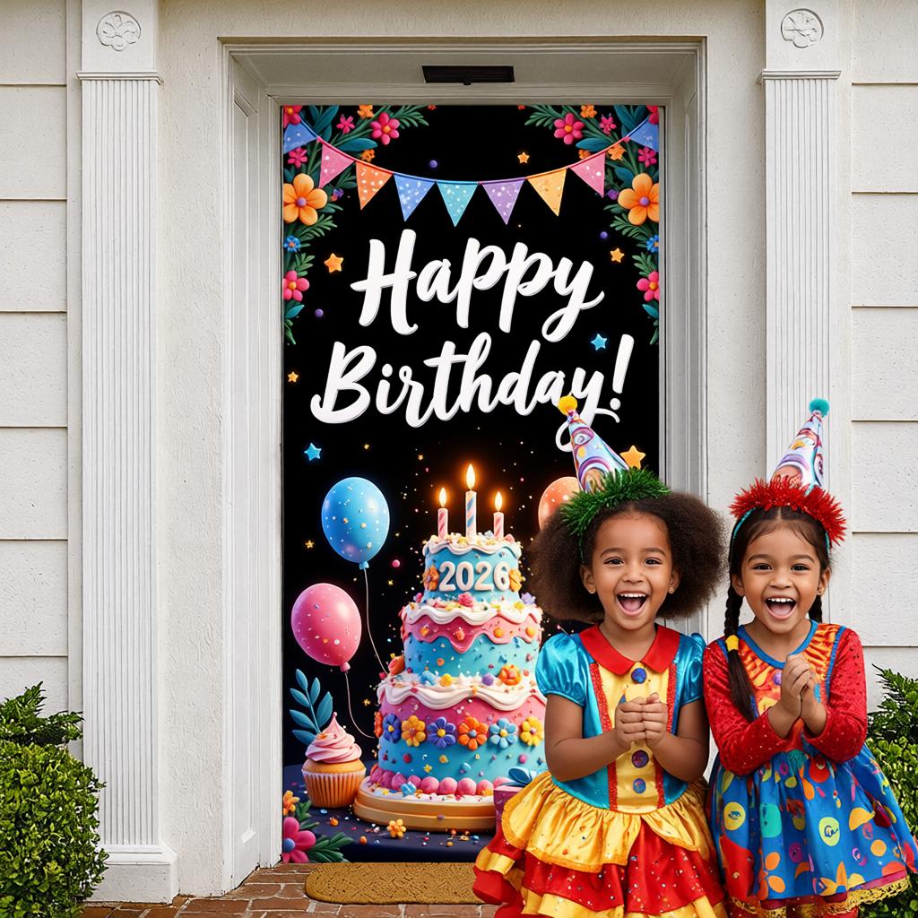 Geburtstags-Hintergrund Ballon-Dekoration Geburtstag Foto-Hintergrund Festliches Geburtstagsbanner Mehrschichtiges Kuchen-Design-Banner Für Hausparty