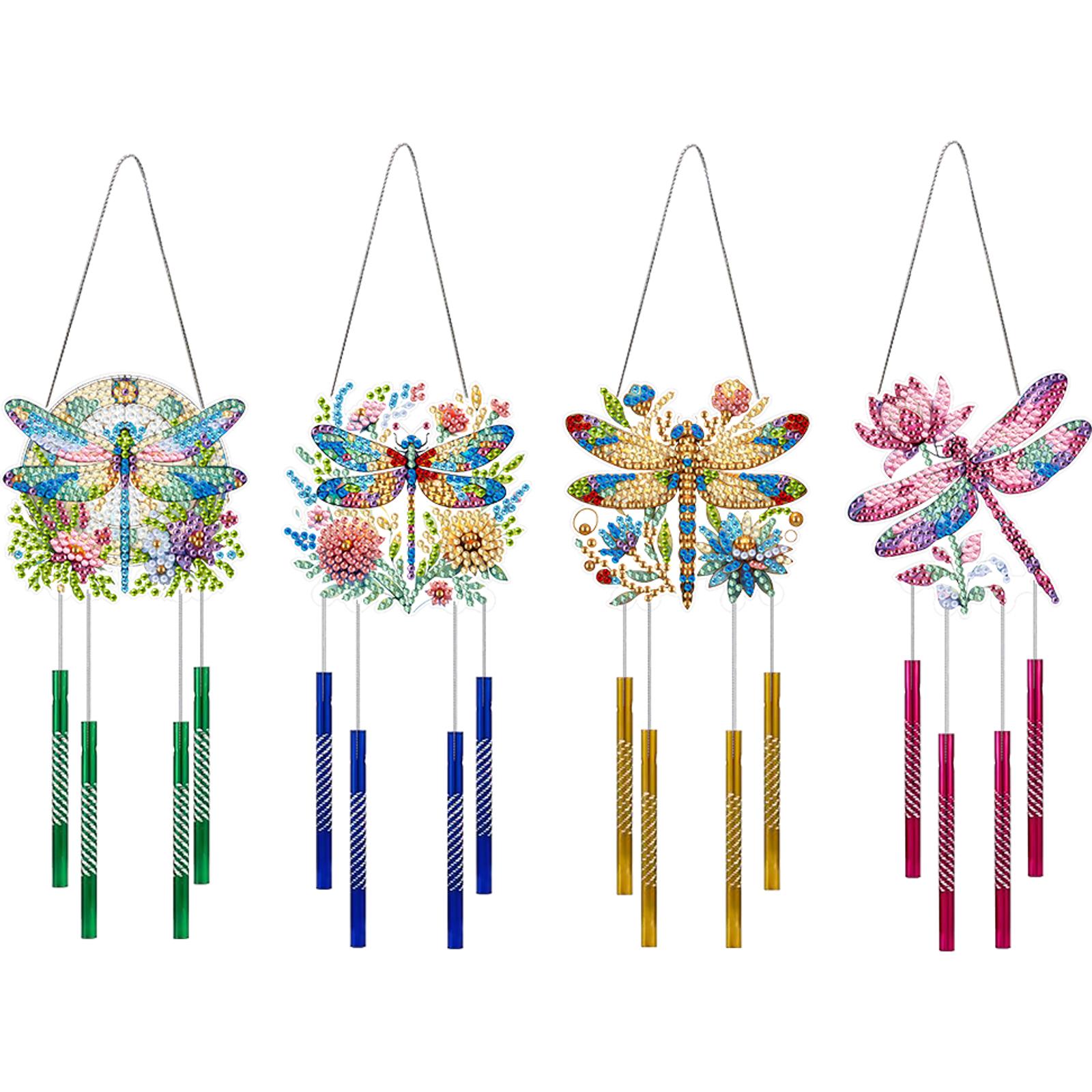 

4Pcs Double Sided Acrylic Dragonfly Flower Hanging Crystal Chime Ornament Crystal Wind Chimes Pendant Kit for Home Garden Window